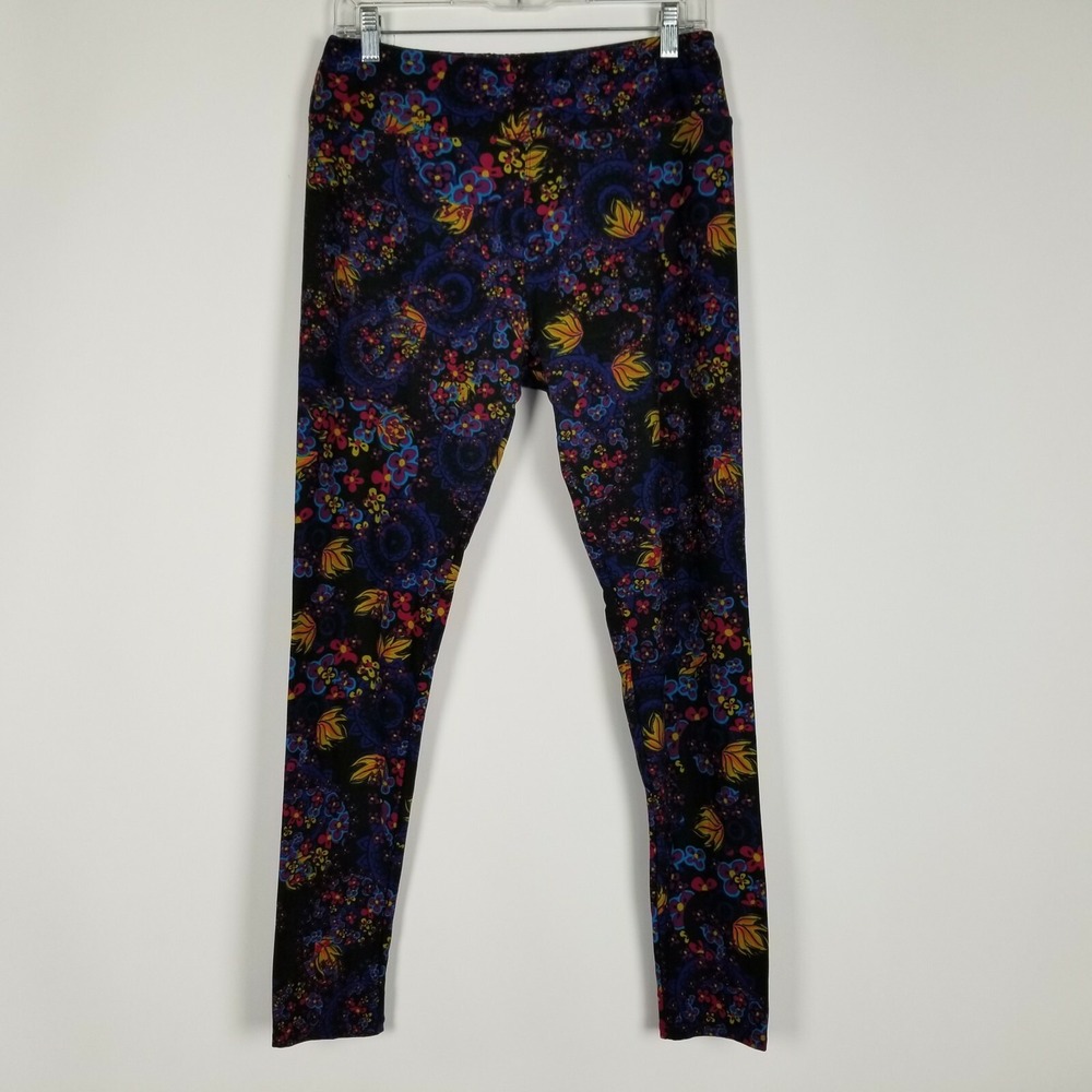 LuLaRoe Leggings Women's Size Tall Curvy Pull On‎ Stretchy Black Purple Floral